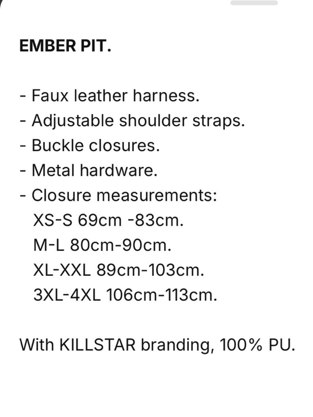 Killstar Faux Leather Harness Top Medium Large - Picture 7 of 8